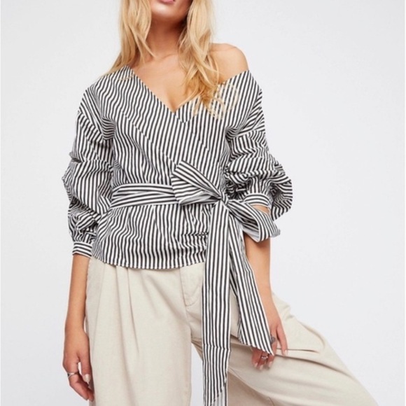 Style Mafia X Free People Blue and White Striped Blouse 100% cotton - Picture 1 of 10